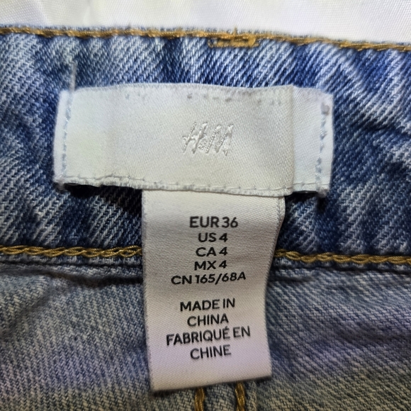 H&M Cargo Jeans Denim Blue Acid Wash Wide Leg High Rise Waisted Pockets y2k sz 4 - Picture 7 of 8